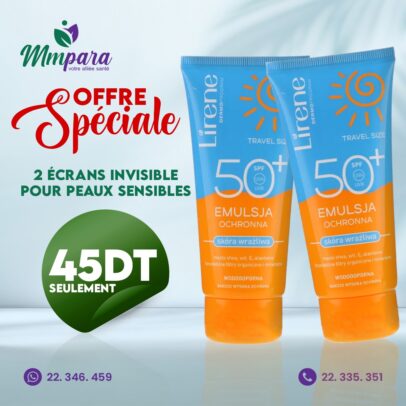 😍💪OFFRE Spéciale Lirene écran invisible pour peaux sensibles Les 2 écran solaire à 45 dt seulement PROMOS VENTE FLASH MMPARA